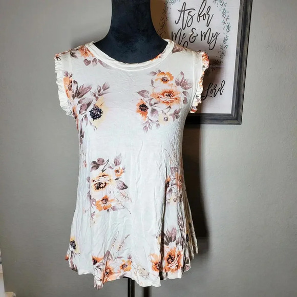 Pinkblush Ivory Floral Scoopneck Women's Blouse Size Medium - Picture 1 of 11